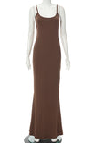 Long Brown Bodycon Sleeveless Dress