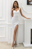 Long White High Split Evening Gown Prom Dress