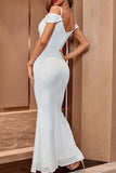Long White Off-the-Shoulder Evening Prom Dress