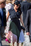 Meghan Markle Sleeveless Colorblock Pleated Outfit