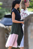 Meghan Markle Sleeveless Colorblock Pleated Outfit