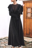 Black Mesh Panel Ruffled Sequin Dress - Mislish