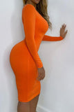 Mid Length Orange Long Sleeve Bodycon Dress