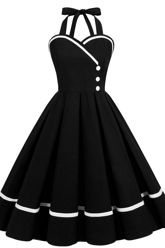 Midi Black A-Line Halter Party Dress