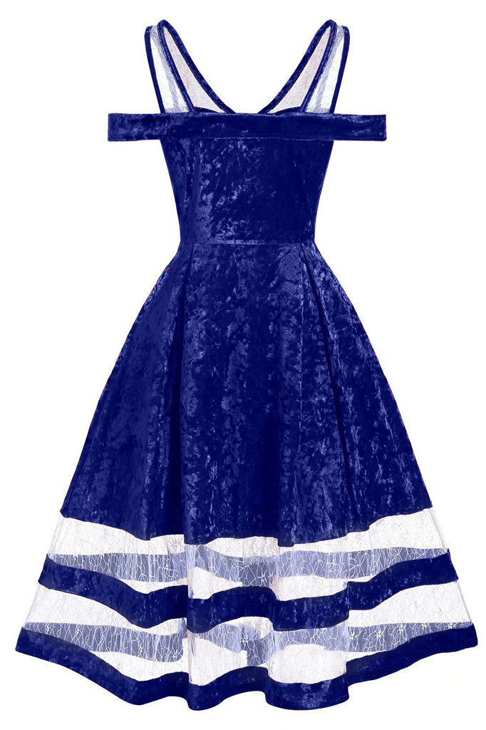 Midi Blue A-Line Off Shoulder Dress 