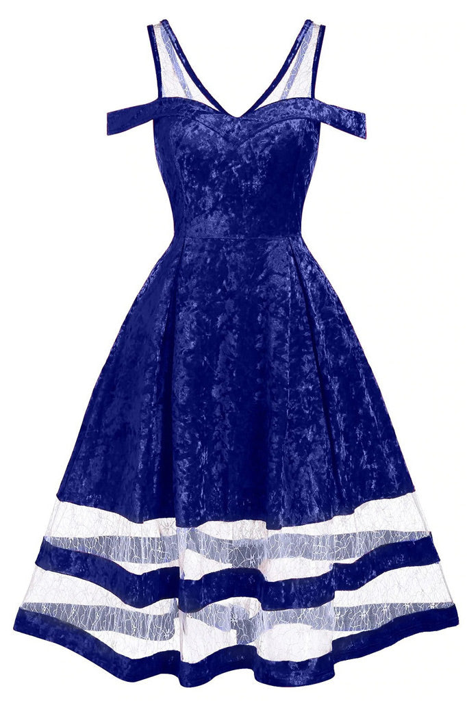 Midi Blue A-Line Off Shoulder Dress 