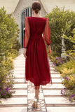 Midi Burgundy Long Sleeve V-Neck Party Dress 