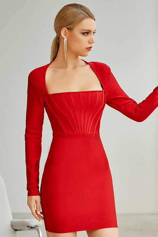 Mini Long Sleeve Red Party Bandage Dress 