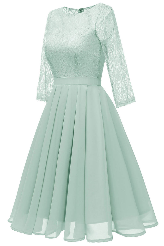 Mint A-line Short Lace Prom Dress With Sleeves