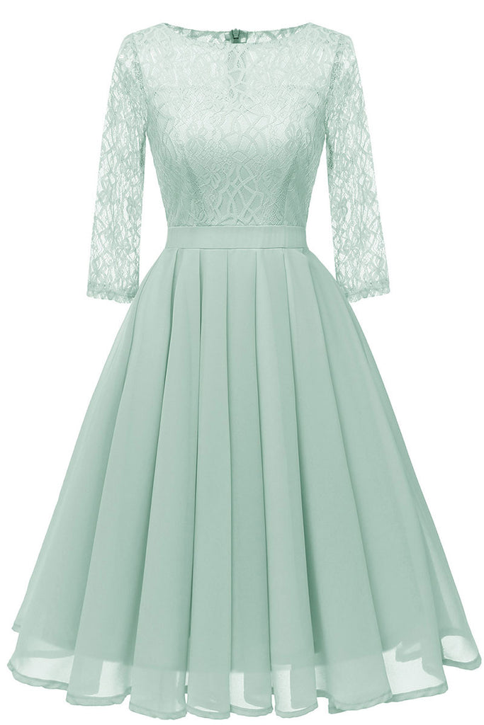 Mint A-line Short Lace Prom Dress With Sleeves