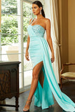 Mint One Shoulder Sweetheart Prom Gown Evening Dress
