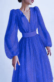 Full Length Long Sleeve Polka Dot Evening Dress