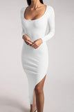 Ribbed Square Neck Bodycon Casual Dress