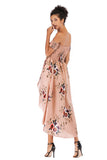 Off-the-shoulder Asymmetrical Hem Shirred Floral Dress - Mislish