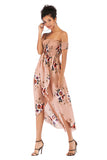 Off-the-shoulder Asymmetrical Hem Shirred Floral Dress - Mislish