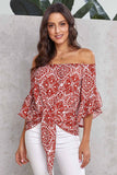 Off-the-shoulder Knot Front Blouse With Trumpet Sleeves - Mislish