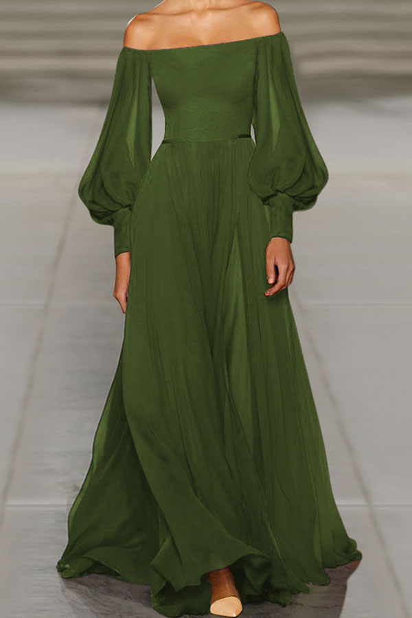 Solid Off-the-shoulder Chiffon Maxi Dress Long Dress – Mislish