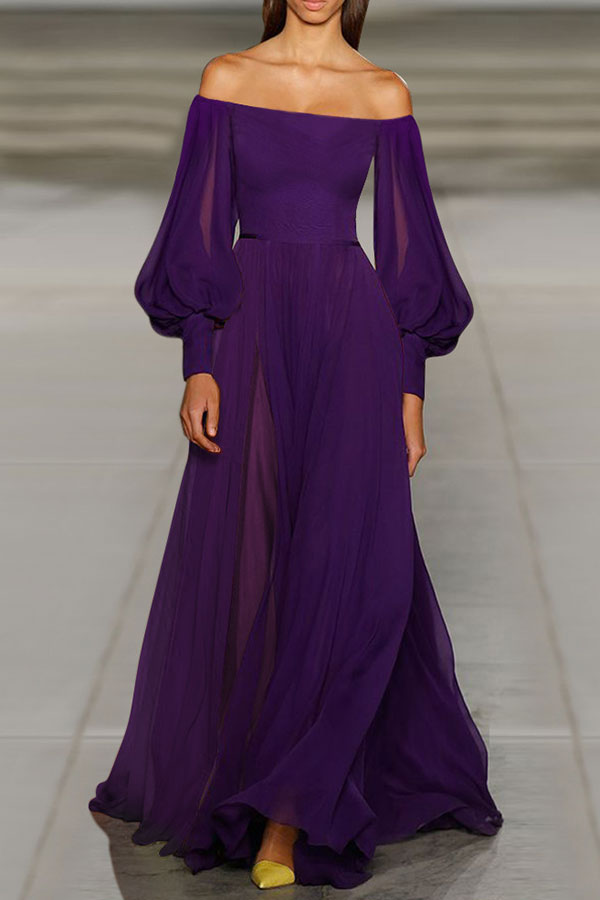 Solid Off-the-shoulder Chiffon Maxi Dress Long Dress – Mislish