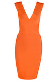Orange Deep V-neck Sleeveless Bandage Dress