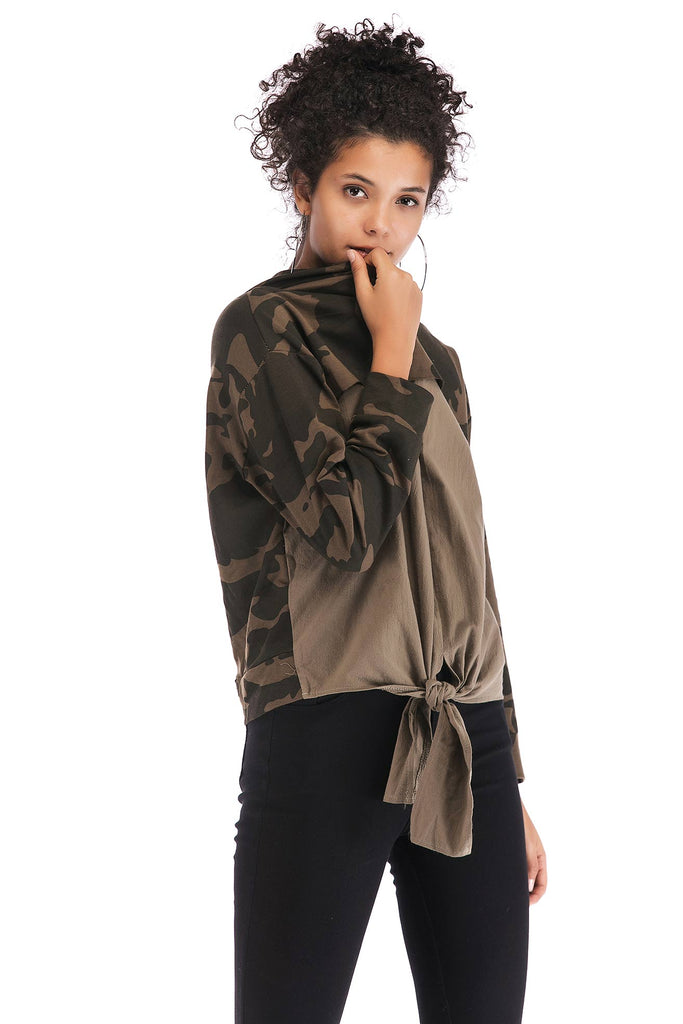 Patched Camouflage Asymmetrical Hem Sweatshirt - Mislish