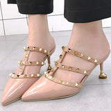 Patent Leather T-strap Pointed Toe Sandals With Rivet - Mislish