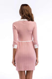 Pink Cuffed Sleeve Layered Hem Knit Dress - Mislish