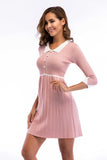 Pink Cuffed Sleeve Layered Hem Knit Dress - Mislish