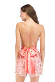 Pink Deep V-neck Lace-up Sequined Backless Mini Dress - Mislish