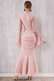 Pink Lace Patched Lace-up Mermaid Bandage Dress - Mislish