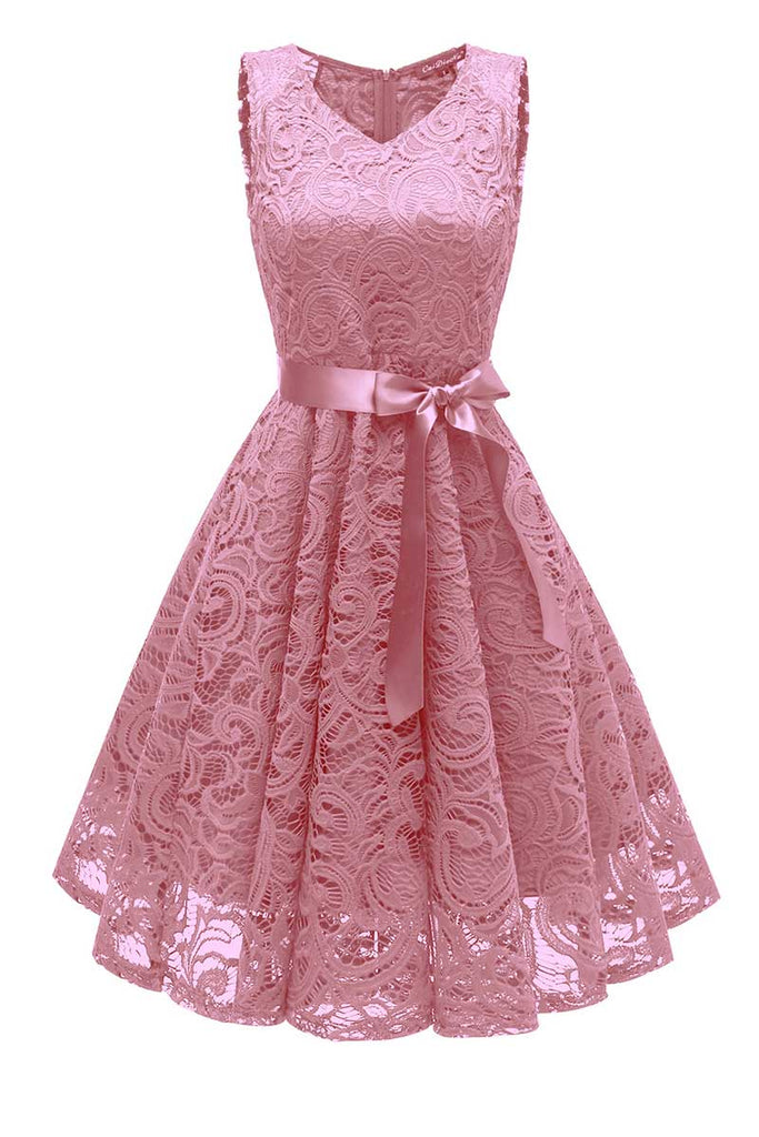 Pink Lace Short Baby Doll Prom Dress - Mislish