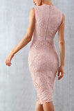 Pink Lace Sleeveless Bandage Party Dress - Mislish