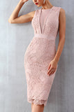 Pink Lace Sleeveless Bandage Party Dress - Mislish