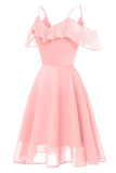 Pink Off-the-shoulder A-line Spaghetti Strap Prom Dress