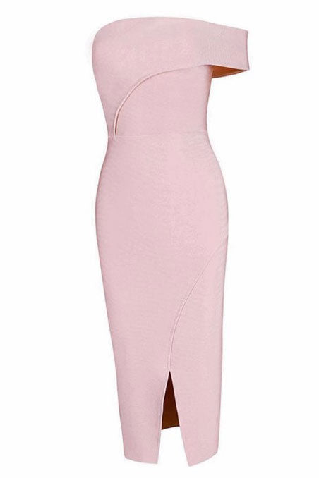 Pink shoulder Slit Bandage Party Dress