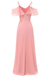 Pink Off-the-shoulder Spaghetti Straps A-line Bridesmaid Dress