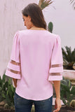 Pink Printed V-neck Blouse With Trumpet Sleeves - Mislish