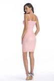 Pink Strappy Lace-up Front Knit Bodycon Dress - Mislish
