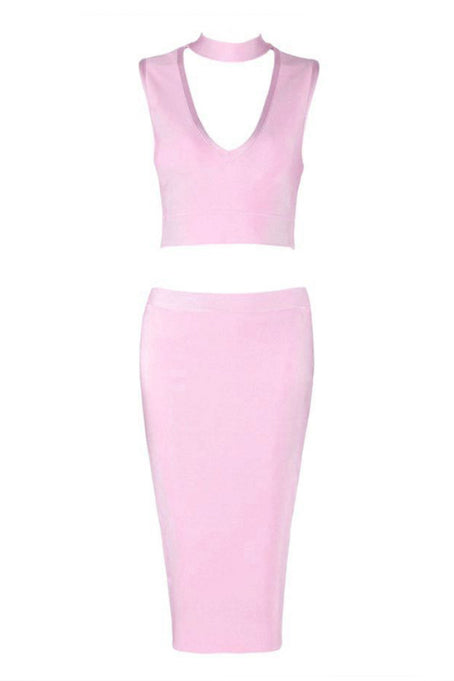 Pink Two Pieces Cut Out Bandage Dress – Mislish