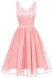Burgundy V-neck Lace A-line Prom Dress - Mislish