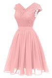 Burgundy V-neck Lace Homecoming Prom Dress - Mislish