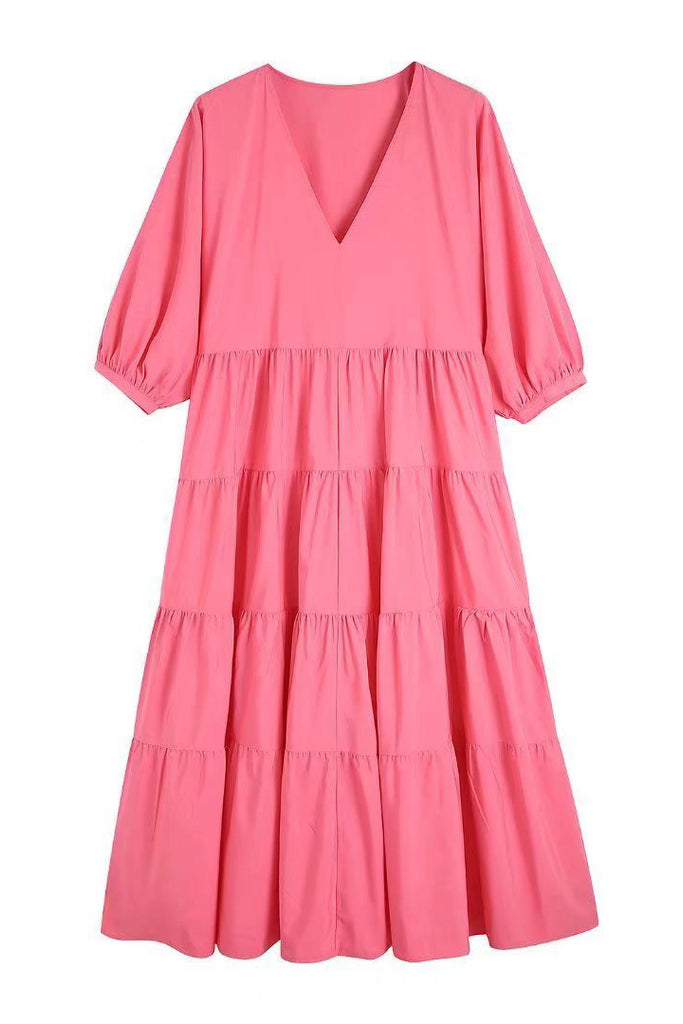 Chic Pink A-Line V-Neck Dress