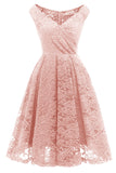 Pink Lace A-Line Sleeveless Knee Length Dress