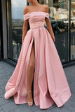 Pink Off-the-Shoulder A-Line Formal Dress Prom Gown
