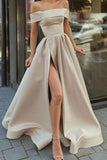 Pink Off-the-Shoulder A-Line Formal Dress Prom Gown