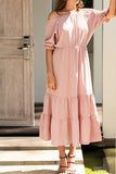 Pink Off-the-shoulder Ruffled Maxi Dress - Mislish