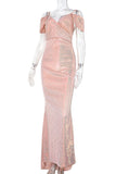 Pink Off Shoulder Mermaid Prom Gown Evening Dress