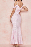 Pink Off Shoulder Printed Mermaid Long Dress