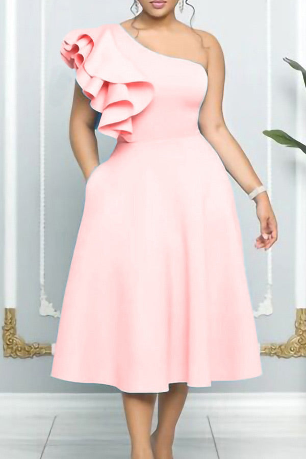 Pink One Shoulder A-Line Cocktail Party Dress