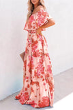 Pink Print Off Shoulder Maxi Dress