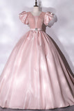 Pink Short Sleeves Ball Gown Prom Dress